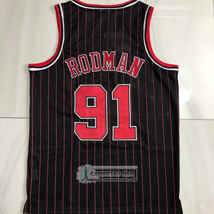 Camiseta Chicago Bulls Dennis Rodman NO 91 Mitchell & Ness 1996-97 Negro